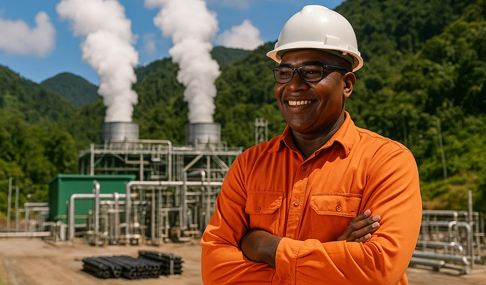 Man with the geothermal Background